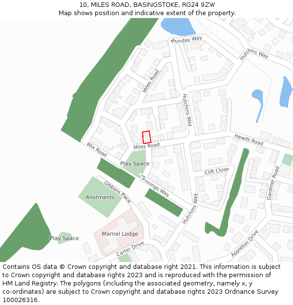 10, MILES ROAD, BASINGSTOKE, RG24 9ZW: Location map and indicative extent of plot