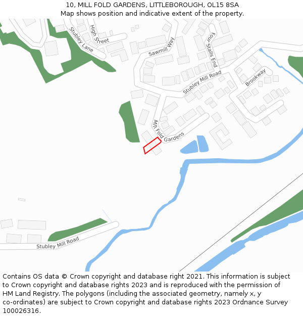 10, MILL FOLD GARDENS, LITTLEBOROUGH, OL15 8SA: Location map and indicative extent of plot