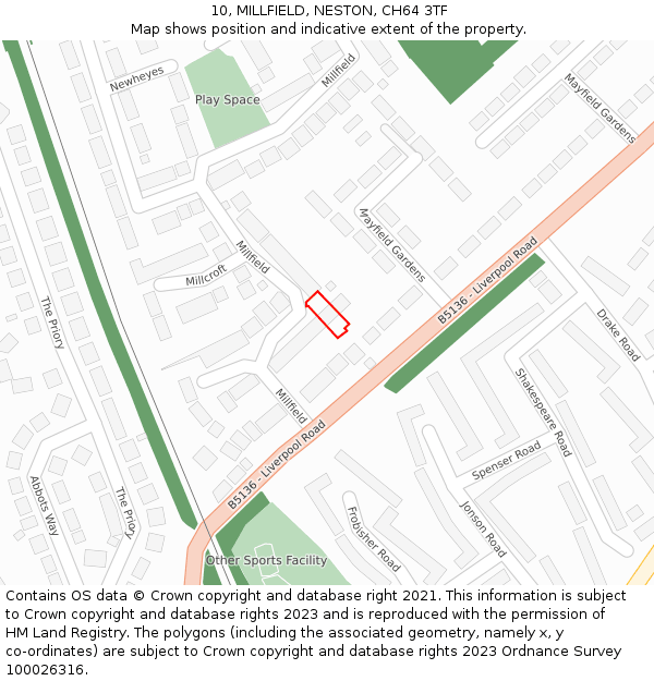 10, MILLFIELD, NESTON, CH64 3TF: Location map and indicative extent of plot