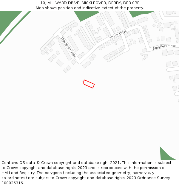 10, MILLWARD DRIVE, MICKLEOVER, DERBY, DE3 0BE: Location map and indicative extent of plot