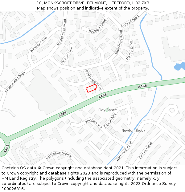 10, MONKSCROFT DRIVE, BELMONT, HEREFORD, HR2 7XB: Location map and indicative extent of plot