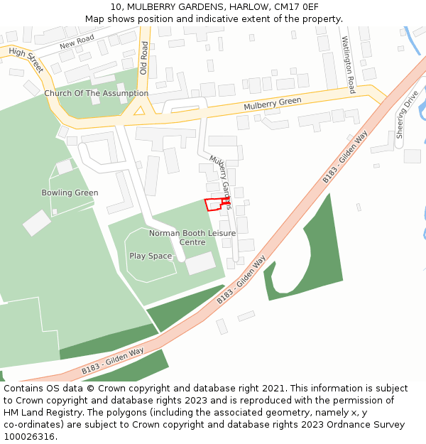 10, MULBERRY GARDENS, HARLOW, CM17 0EF: Location map and indicative extent of plot