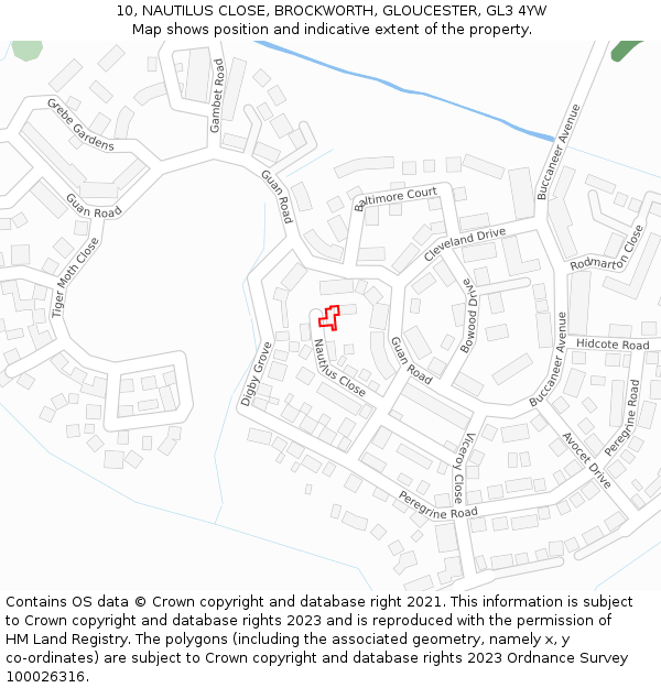 10, NAUTILUS CLOSE, BROCKWORTH, GLOUCESTER, GL3 4YW: Location map and indicative extent of plot