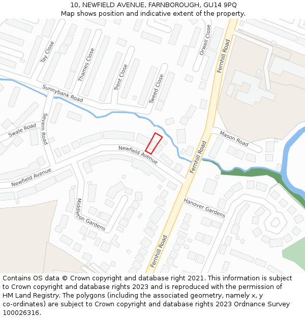 10, NEWFIELD AVENUE, FARNBOROUGH, GU14 9PQ: Location map and indicative extent of plot