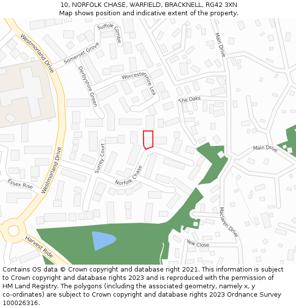 10, NORFOLK CHASE, WARFIELD, BRACKNELL, RG42 3XN: Location map and indicative extent of plot