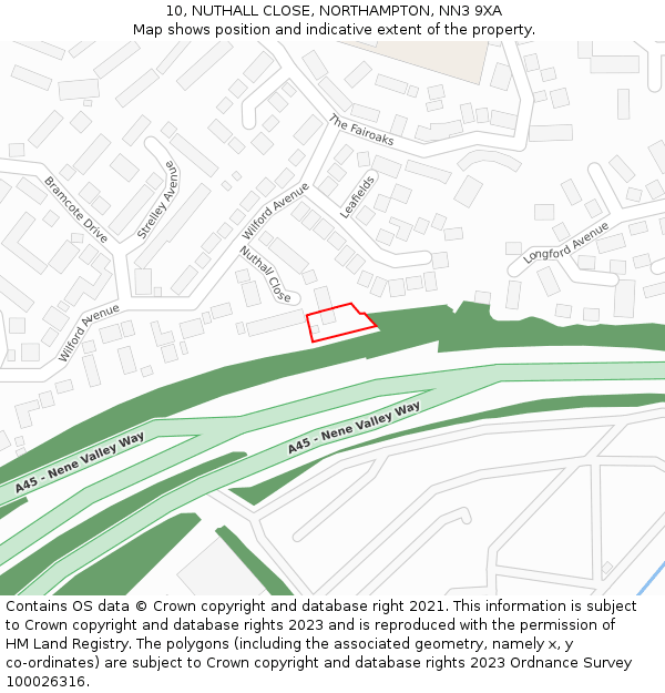 10, NUTHALL CLOSE, NORTHAMPTON, NN3 9XA: Location map and indicative extent of plot