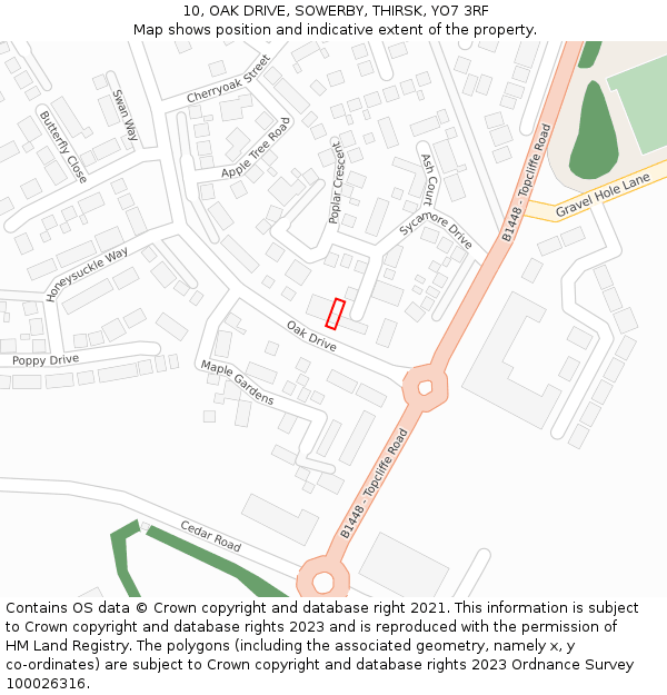 10, OAK DRIVE, SOWERBY, THIRSK, YO7 3RF: Location map and indicative extent of plot