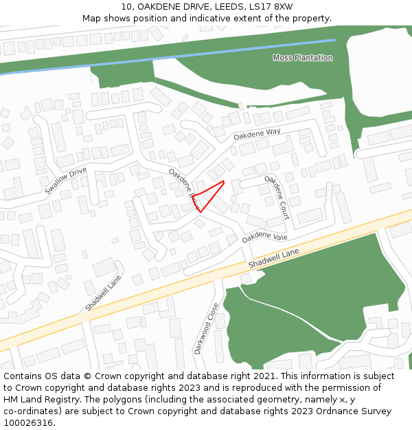 10, OAKDENE DRIVE, LEEDS, LS17 8XW: Location map and indicative extent of plot