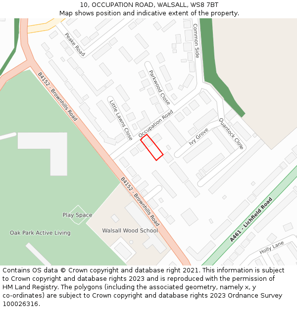 10, OCCUPATION ROAD, WALSALL, WS8 7BT: Location map and indicative extent of plot