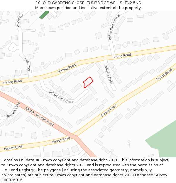 10, OLD GARDENS CLOSE, TUNBRIDGE WELLS, TN2 5ND: Location map and indicative extent of plot