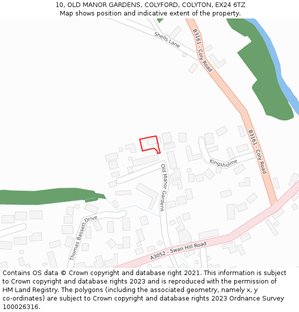 10, OLD MANOR GARDENS, COLYFORD, COLYTON, EX24 6TZ: Location map and indicative extent of plot