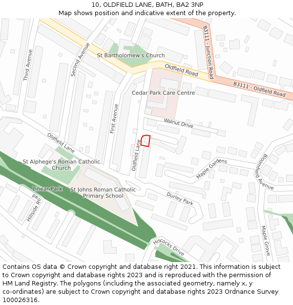 10, OLDFIELD LANE, BATH, BA2 3NP: Location map and indicative extent of plot