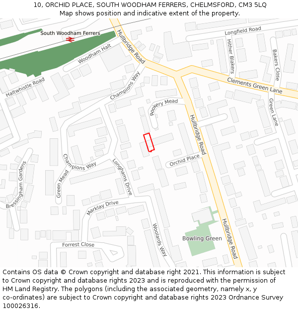 10, ORCHID PLACE, SOUTH WOODHAM FERRERS, CHELMSFORD, CM3 5LQ: Location map and indicative extent of plot