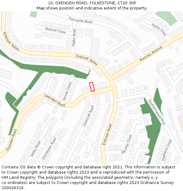 10, OXENDEN ROAD, FOLKESTONE, CT20 3NF: Location map and indicative extent of plot