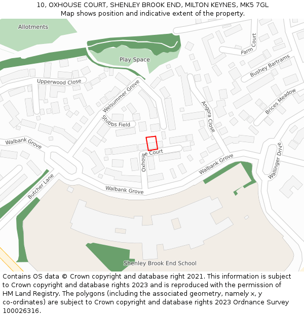 10, OXHOUSE COURT, SHENLEY BROOK END, MILTON KEYNES, MK5 7GL: Location map and indicative extent of plot