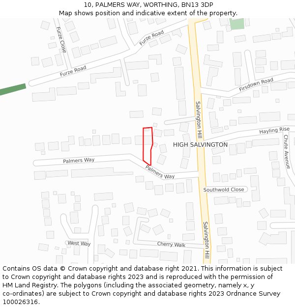 10, PALMERS WAY, WORTHING, BN13 3DP: Location map and indicative extent of plot