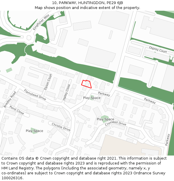 10, PARKWAY, HUNTINGDON, PE29 6JB: Location map and indicative extent of plot