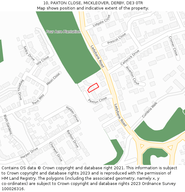 10, PAXTON CLOSE, MICKLEOVER, DERBY, DE3 0TR: Location map and indicative extent of plot