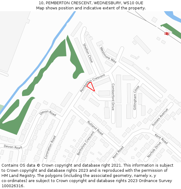 10, PEMBERTON CRESCENT, WEDNESBURY, WS10 0UE: Location map and indicative extent of plot