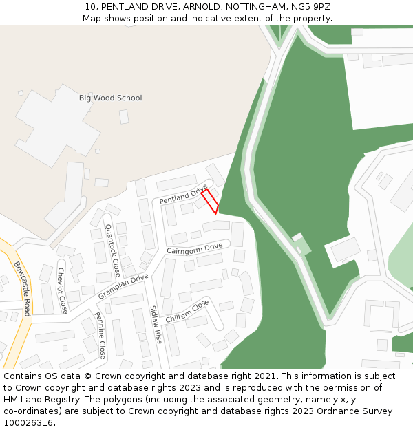 10, PENTLAND DRIVE, ARNOLD, NOTTINGHAM, NG5 9PZ: Location map and indicative extent of plot