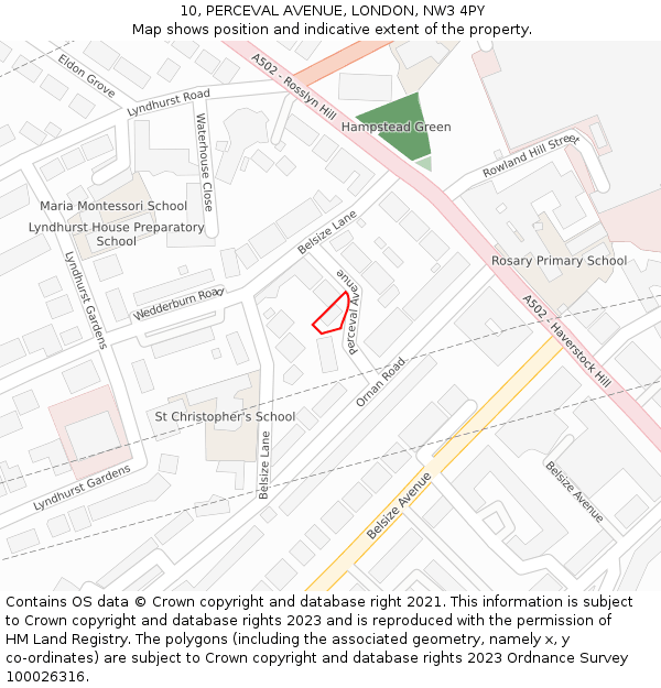 10, PERCEVAL AVENUE, LONDON, NW3 4PY: Location map and indicative extent of plot