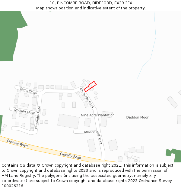 10, PINCOMBE ROAD, BIDEFORD, EX39 3FX: Location map and indicative extent of plot