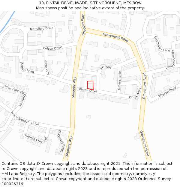 10, PINTAIL DRIVE, IWADE, SITTINGBOURNE, ME9 8QW: Location map and indicative extent of plot