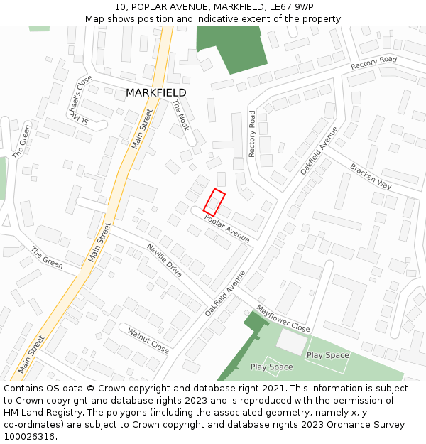 10, POPLAR AVENUE, MARKFIELD, LE67 9WP: Location map and indicative extent of plot