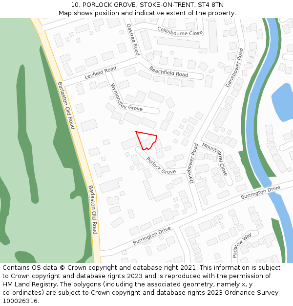 10, PORLOCK GROVE, STOKE-ON-TRENT, ST4 8TN: Location map and indicative extent of plot