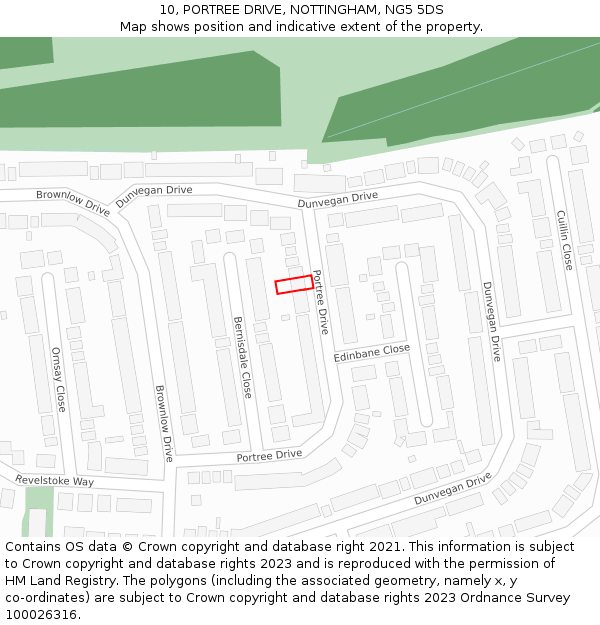 10, PORTREE DRIVE, NOTTINGHAM, NG5 5DS: Location map and indicative extent of plot