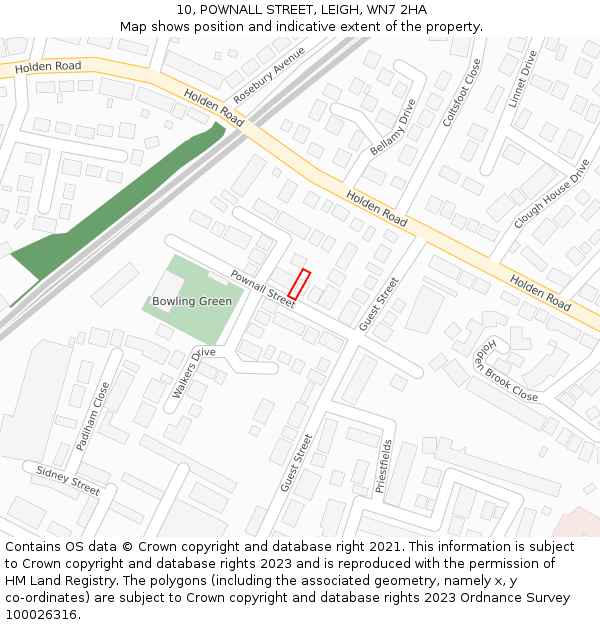 10, POWNALL STREET, LEIGH, WN7 2HA: Location map and indicative extent of plot