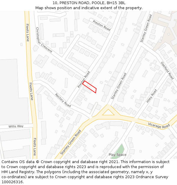 10, PRESTON ROAD, POOLE, BH15 3BL: Location map and indicative extent of plot