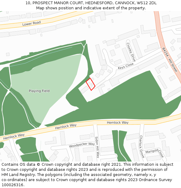 10, PROSPECT MANOR COURT, HEDNESFORD, CANNOCK, WS12 2DL: Location map and indicative extent of plot