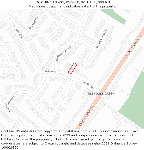 10, PURNELLS WAY, KNOWLE, SOLIHULL, B93 9JN: Location map and indicative extent of plot