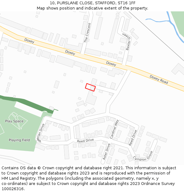 10, PURSLANE CLOSE, STAFFORD, ST16 1FF: Location map and indicative extent of plot