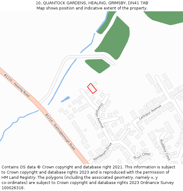 10, QUANTOCK GARDENS, HEALING, GRIMSBY, DN41 7AB: Location map and indicative extent of plot