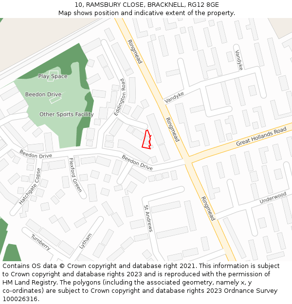 10, RAMSBURY CLOSE, BRACKNELL, RG12 8GE: Location map and indicative extent of plot