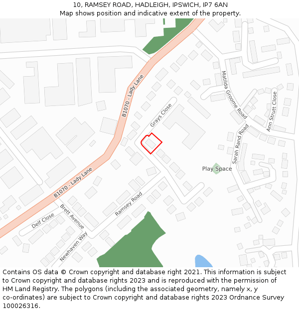 10, RAMSEY ROAD, HADLEIGH, IPSWICH, IP7 6AN: Location map and indicative extent of plot