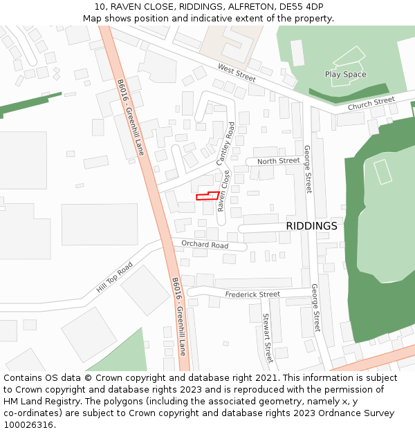 10, RAVEN CLOSE, RIDDINGS, ALFRETON, DE55 4DP: Location map and indicative extent of plot