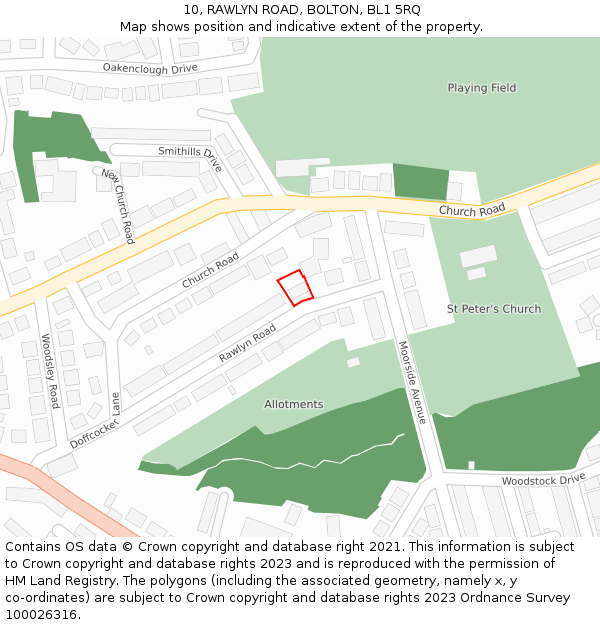 10, RAWLYN ROAD, BOLTON, BL1 5RQ: Location map and indicative extent of plot