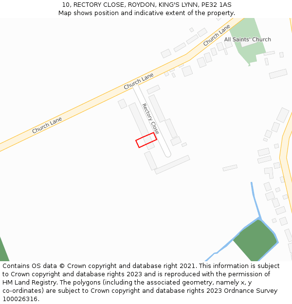 10, RECTORY CLOSE, ROYDON, KING'S LYNN, PE32 1AS: Location map and indicative extent of plot