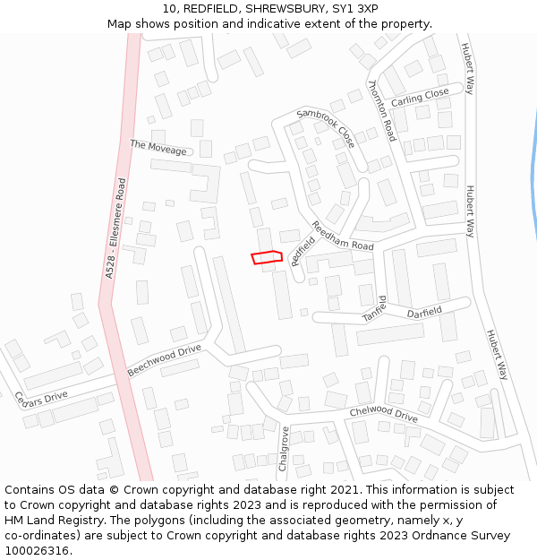 10, REDFIELD, SHREWSBURY, SY1 3XP: Location map and indicative extent of plot