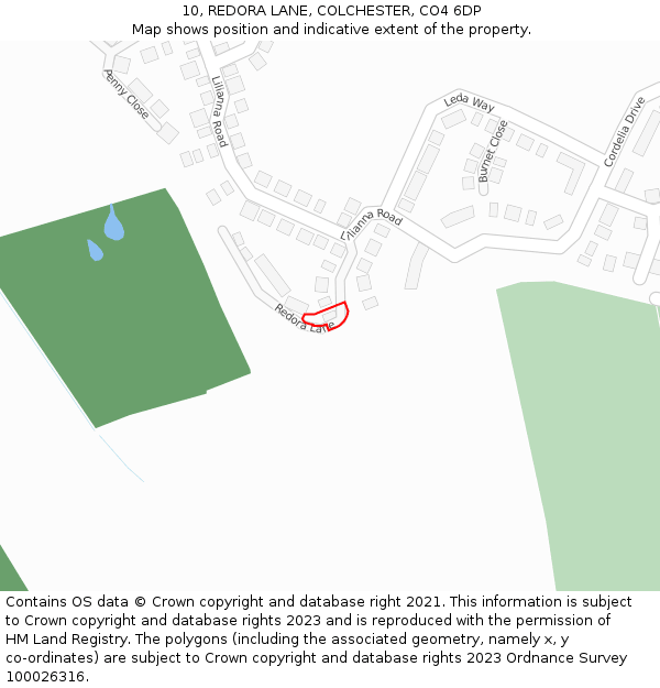 10, REDORA LANE, COLCHESTER, CO4 6DP: Location map and indicative extent of plot