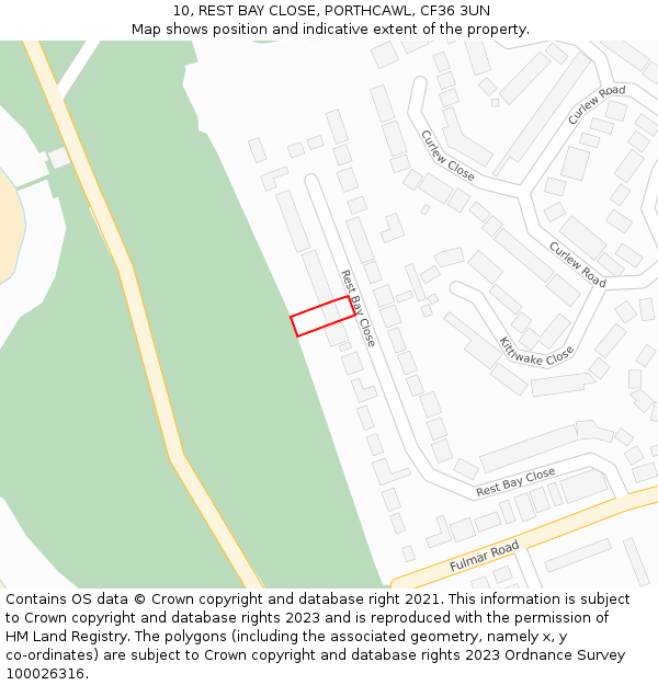 10, REST BAY CLOSE, PORTHCAWL, CF36 3UN: Location map and indicative extent of plot