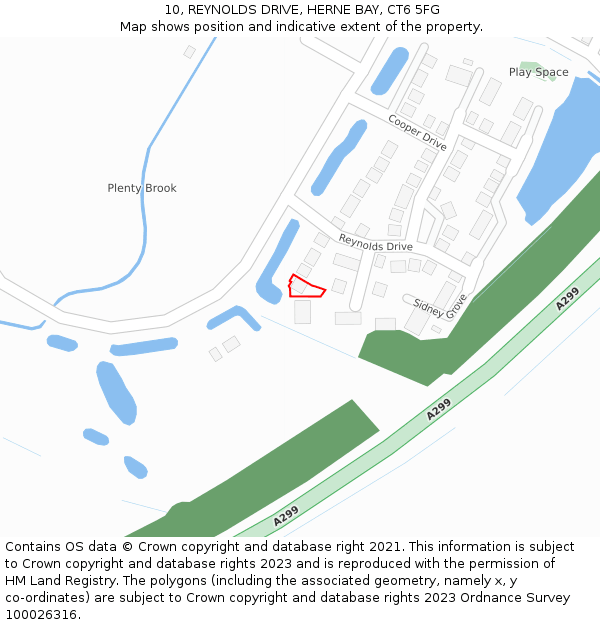 10, REYNOLDS DRIVE, HERNE BAY, CT6 5FG: Location map and indicative extent of plot