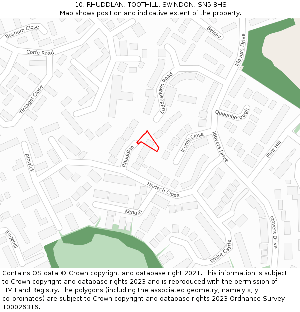 10, RHUDDLAN, TOOTHILL, SWINDON, SN5 8HS: Location map and indicative extent of plot