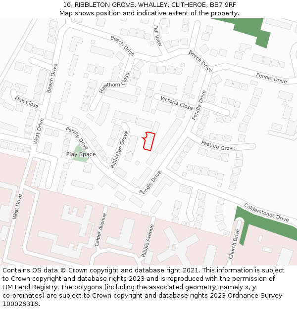 10, RIBBLETON GROVE, WHALLEY, CLITHEROE, BB7 9RF: Location map and indicative extent of plot