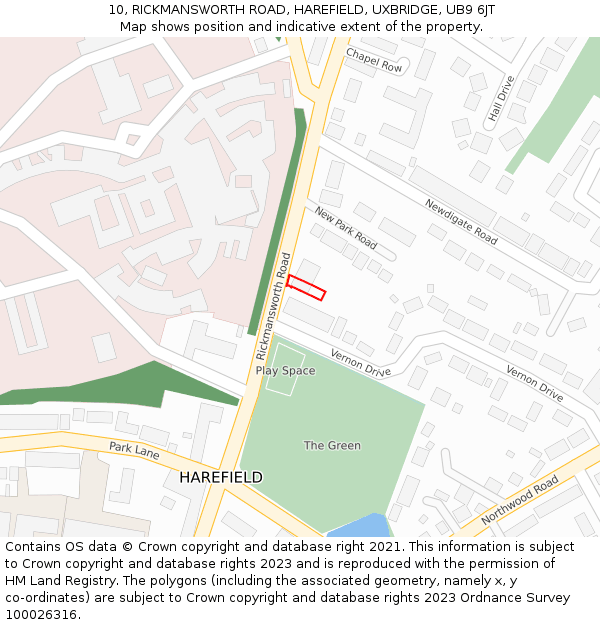 10, RICKMANSWORTH ROAD, HAREFIELD, UXBRIDGE, UB9 6JT: Location map and indicative extent of plot