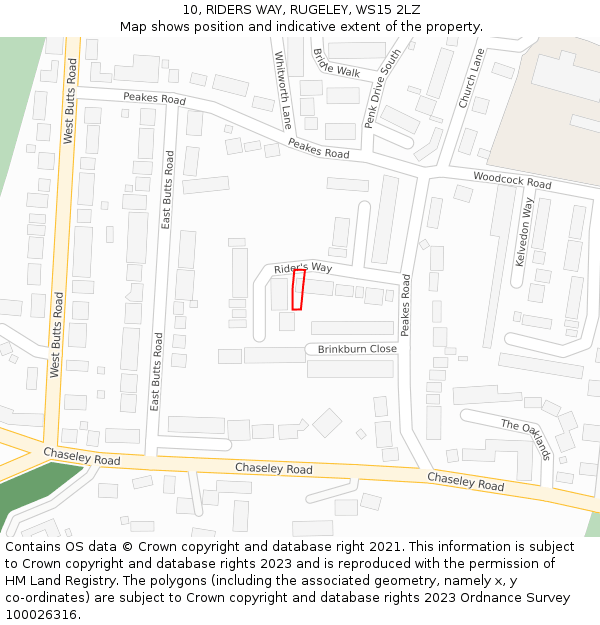 10, RIDERS WAY, RUGELEY, WS15 2LZ: Location map and indicative extent of plot