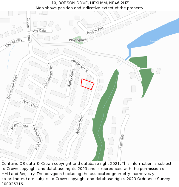 10, ROBSON DRIVE, HEXHAM, NE46 2HZ: Location map and indicative extent of plot